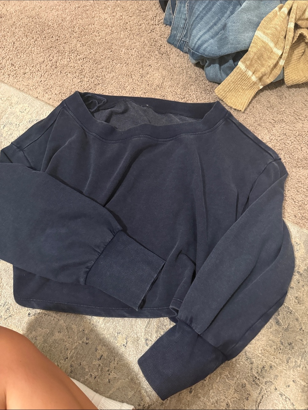 Anthropologie Navy Cropped Sweatshirt
